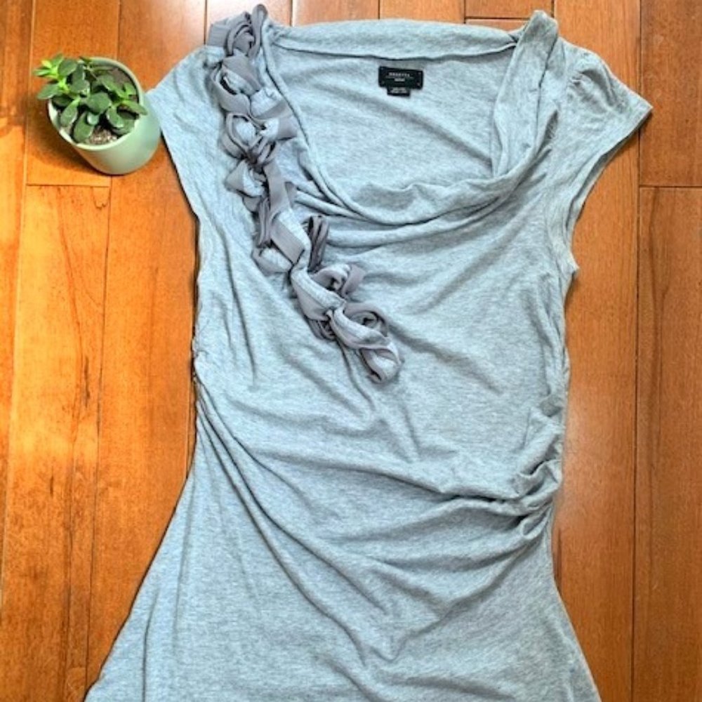 Express Gray Braided-Detail Cap Sleeve Top